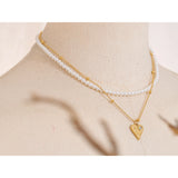 Liliana Pearl & Stainless Steel Necklace – Heart Love Pendant Double Layer | Huna Jewelry