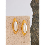 Adelaide Pearl Oval Stud Earrings – Elegant & Timeless Gold Statement Jewelry | Huna Jewelry