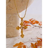 Elizabeth Beaded Necklace – Rose Flower & Cross Pendant, Elegant Jewelry | Huna Jewelry