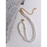 Emma Cross Pendant Necklace – Pearl & Gold Beaded Chic Jewelry | Huna Jewelry