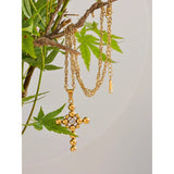 Scarlett Cross Pendant Necklace – Sparkling Round Beads & Waterproof | Huna Jewelry