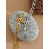 Scarlett Cross Pendant Necklace – Sparkling Round Beads & Waterproof | Huna Jewelry