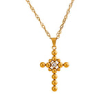 Scarlett Cross Pendant Necklace – Sparkling Round Beads & Waterproof | Huna Jewelry