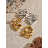 Courtney Bow Heart Drop Earrings – Romantic, Hollow & Waterproof | Huna Jewelry