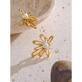 Jaidah Pearl Flower Stud Earrings – Elegant & Rust-Resistant Design | Huna Jewelry