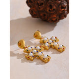 Celeste Cross Drop Earrings – Vintage Pearls & Colorful Sparkle | Huna Jewelry