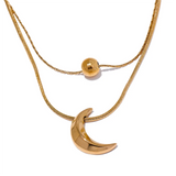 Aria Moon and Bead Pendant Layered Necklace – Trendy Statement Jewelry | Huna Jewelry