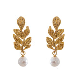 Octavia Leaves Pearl Earrings – Hypoallergenic, Classic & Stylish | Huna Jewelry