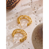 Jolie Hollow C-Shape Hoop Earrings – Waterproof & Hypoallergenic | Huna Jewelry