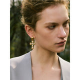 Celeste Cross Drop Earrings – Vintage Pearls & Colorful Sparkle | Huna Jewelry