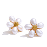 Gia Pearl Flower Stud Earrings – Timeless Chic Statement Jewelry | Huna Jewelry