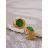 Illiana C Huggie Stud Earrings – Vintage Style with Natural Stone | Huna Jewelry
