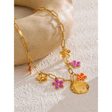 Maria Flower Charm Necklace – Colorful Pendant Design, Waterproof Jewelry | Huna Jewelry