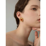 Iris Round Stud Earrings – Waterproof Chic Jewelry | Huna Jewelry