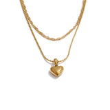 Claire Layered Necklace – Double Chain with Heart Drop Pendant Waterproof | Huna Jewelry