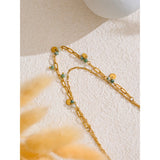 Abigail Layered Link Chain Necklace – Green Stone Beads & Charm Jewelry | Huna Jewelry
