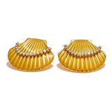 Delaney Shell Stud Earrings – Dainty Waterproof Earrings with Sparkle | Huna Jewelry