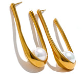 Della Pearl U Drop Earrings – Hypoallergenic & Elegant Design | Huna Jewelry