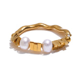 Kate Beaded Triangle & Pearl Ring – Dainty & Trendy Elastic Design | Huna Jewelry