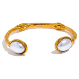 Yasmine Pearl Cuff Bracelet – Textured & Rust-Resistant Bangle | Huna Jewelry