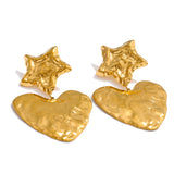 Dahlia Star & Heart Drop Earrings – Textured, Trendy Statement | Huna Jewelry