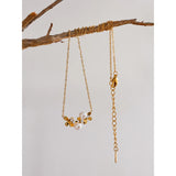 Aza Pearl Flower Necklace – 18K Gold Stainless Steel Chain Jewelry | Huna Jewelry