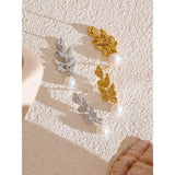 Octavia Leaves Pearl Earrings – Hypoallergenic, Classic & Stylish | Huna Jewelry