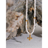 Emma Cross Pendant Necklace – Pearl & Gold Beaded Chic Jewelry | Huna Jewelry