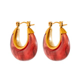 Kearney Chic Resin Chunky Hoop Earrings – Colorful U-Shaped Design | Huna Jewelry