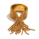 Edie Bold Beaded Tassel Cuff Ring – Wide & Adjustable Statement | Huna Jewelry