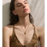 Hannah Hand Pendant Necklace – Unique Textured Jewelry with Green Gem | Huna Jewelry