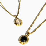 Vintage Oval Gemstone Necklace – 18K Gold-Plated Pendant | Huna Jewelry