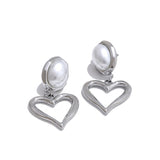 Ione Pearl Heart Drop Earrings – Elegant & Hypoallergenic Jewelry | Huna Jewelry