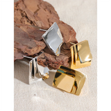 Delphine Square Stud Earrings – Glossy Layered Stainless Steel | Huna Jewelry