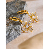 Ira Cross Drop Hoop Earrings – Pearl & Sparkle Charm Jewelry | Huna Jewelry