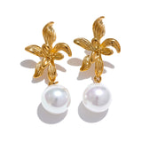 Demi Floral Pearl Drop Earrings – Elegant Waterproof Jewelry | Huna Jewelry