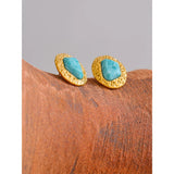 Delia Textured Round Stud Earrings – Natural Stone & Waterproof | Huna Jewelry