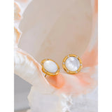Neriah Natural Shell Round Stud Earrings – Hypoallergenic & Waterproof | Huna Jewelry