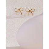 Indiana Bow Stud Earrings – Dainty & Waterproof Hollow Design | Huna Jewelry
