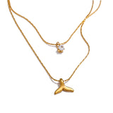 Oriana Fishtail Charm Double Layer Necklace – 18K Gold Jewelry | Huna Jewelry