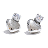 Karol Heart Stud Earrings – Cubic Zirconia, Waterproof & Hypoallergenic | Huna Jewelry