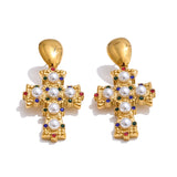 Celeste Cross Drop Earrings – Vintage Pearls & Colorful Sparkle | Huna Jewelry