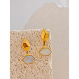 Elspeth Geometric Drop Earrings – 18K Gold, Shell Inlay, Tarnish-Resistant | Huna Jewelry