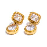 Beatrice Drop Earrings – Shiny Square & Round Elegant Design | Huna Jewelry