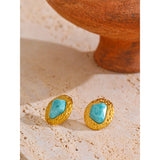Delia Textured Round Stud Earrings – Natural Stone & Waterproof | Huna Jewelry