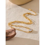 Laura Link Chain Necklace with CZ Pendant – Elegant & Sparkling | Huna Jewelry