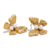 Nadia Butterfly Pearl Stud Earrings – Hypoallergenic & Elegant | Huna Jewelry
