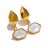 Elspeth Geometric Drop Earrings – 18K Gold, Shell Inlay, Tarnish-Resistant | Huna Jewelry