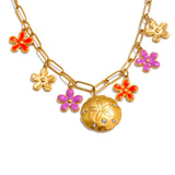 Maria Flower Charm Necklace – Colorful Pendant Design, Waterproof Jewelry | Huna Jewelry