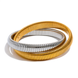 Noor Two-Tone Tangled Bracelet – Thick & Elastic Stainless Steel Bangle | Huna Jewelry